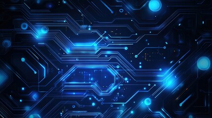 Abstract tech: Blue circuit board with glowing nodes lines conveying connectivity