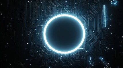 Glowing circle on intricate circuit board a portal to another dimension futuristic tech