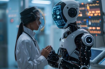 Robot doctor provides compassionate care to elderly patient in hospital with advanced technology