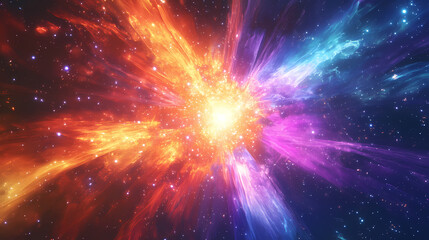 Fototapeta premium Radiant cosmic energy burst symbolizing meditation in a vibrant abstract setting. Harmonious Glow. Illustration