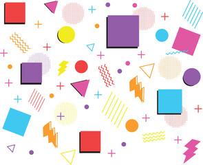 Fototapeta premium Fun colorful 80'sseamless pattern collection. Creative 80s style geometric shape background for children and adult or trendy design with bright collage shapes and summer shape. Vector & doodles design