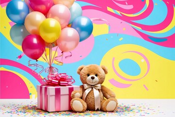 Obraz premium Happy birthday cute toys playful background