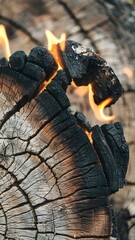 Wood burning in fire