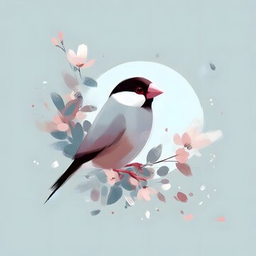 미니멀리즘 파스텔 색상의 문조 일러스트, jpeg (Minimalist pastel color Java sparrow illustration, jpeg)