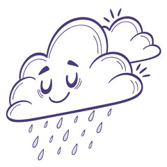 Happy cartoon cloud raining joyfully with smiling face  