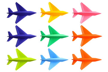 Fototapeta premium Colorful Paper Airplanes in a Creative Arrangement Showcasing Different Shapes and Designs for Engaging Artistic and Educational Projects