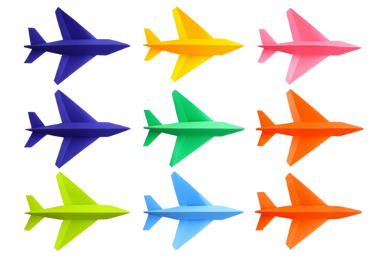 Colorful Paper Airplanes in a Creative Arrangement Showcasing Different Shapes and Designs for Engaging Artistic and Educational Projects