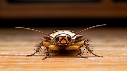 Cockroach Closeup on Wood Floor.