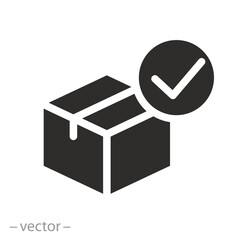 box with check mark, quality packaging control icon, examination products, flat vector illustration