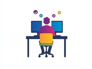 Fototapeta premium Person Working on Computer at Desk with Checkmarks, Symbolizing Productivity and Accomplishment in a Modern Office Setting