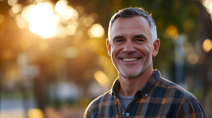 A smiling man in casual attire with a soft background
