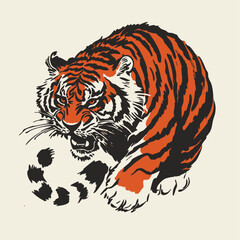Fierce Roaring Tiger – Hand-Drawn Wild Animal Illustration for Logos, Tattoos, and Apparel