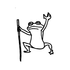 Funny Frog Warrior Holding Spear – Hand Drawn Amphibian Illustration for Tattoo, Sticker, or Fantasy Art Design