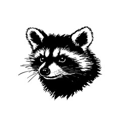Stylized Raccoon Head Illustration – Black and White Animal Drawing for Tattoos, Logos, or Nature Art Designs