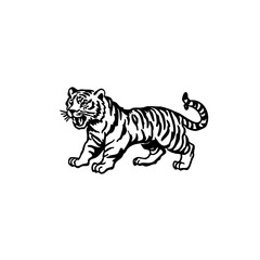 Walking Tiger Silhouette – Vintage Wild Animal Line Art for Logo, Tattoo, and Design Projects