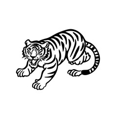 Walking Tiger Silhouette – Vintage Wild Animal Line Art for Logo, Tattoo, and Design Projects