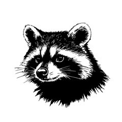 Stylized Raccoon Head Illustration – Black and White Animal Drawing for Tattoos, Logos, or Nature Art Designs