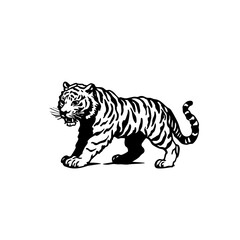Walking Tiger Silhouette – Vintage Wild Animal Line Art for Logo, Tattoo, and Design Projects