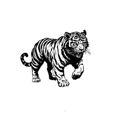 Walking Tiger Silhouette – Vintage Wild Animal Line Art for Logo, Tattoo, and Design Projects