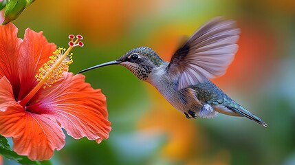Fototapeta premium Delicate hummingbird enjoying tropical flower nectar high resolution picture