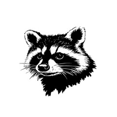 Stylized Raccoon Head Illustration – Black and White Animal Drawing for Tattoos, Logos, or Nature Art Designs