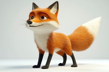 Obraz premium Cute Fox Cartoon Character Standing with a Grinning Expression on White