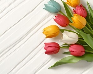 Spring Tulips on White Wood