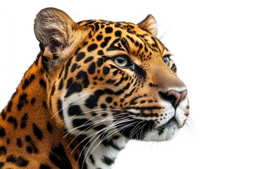 Obraz premium Jaguar Head Profile Portrait on White Background with Detailed Fur