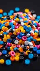 Colorful plastic pellets closeup.