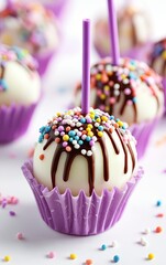 Delicious Cake Pops with Sprinkles and Chocolate Drizzle Treat