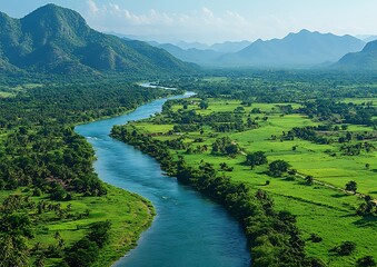 Mountain Valley River Landscape View