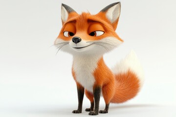 Obraz premium Cartoon Fox Character Smiling Animation on White Background Studio Shot