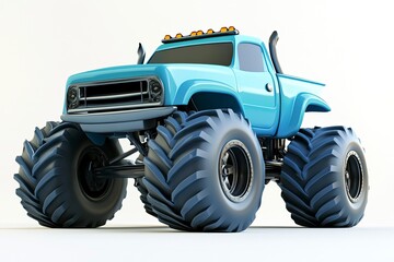 Obraz premium Cartoon Monster Truck with Oversized Tires in Blue Color