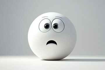 Sad White Sphere with Big Eyes Expressing Disappointment in Studio Lighting