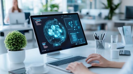 A Virtual Coworker Engaging with Digital Interfaces in a Modern Office Setting for Efficient File Organization and Management