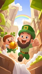 Leprechauns Running Through City