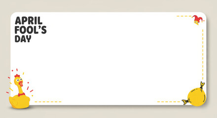 Fototapeta premium April Fool's Day Fun Banner Template - Celebrate April Fool's Day with this playful banner! Features a chicken, jester, a party popper, and a blank space for your message. Perfect for greeting cards