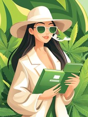 Woman Reads in Cannabinoid Garden