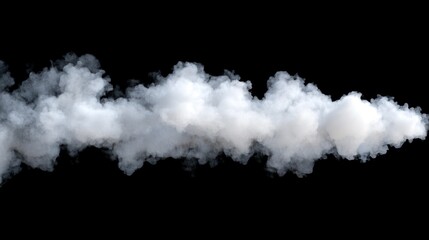 A long white cloud or plume of smoke against a stark black background.