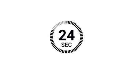 30 second countdown timer animation from 30 seconds to 0 seconds on a transparent background, thirty seconds countdown timer with alpha channel in 4k.