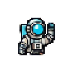 Pixel images of astronauts. Spacesuits, helmets, backpacks in space. Space rangers. Space professions and extraterrestrial technologies