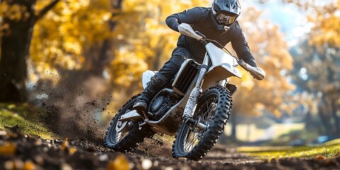 Motocross Rider on Trail, Autumn Woods