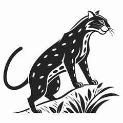 Ocelot black silhouette icon vector