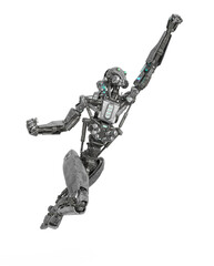 apocalypse cyborg is flying up fast like a comic hero