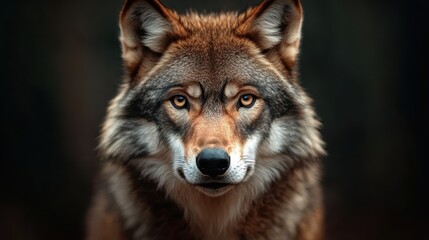 Obraz premium A close-up of a powerful wolf, displaying its striking features and intense gaze, capturing the essence of wild nature and the beauty of this magnificent creature.