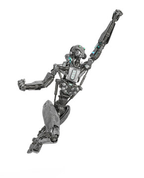 apocalypse cyborg is flying up fast like a comic hero