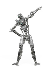 apocalypse cyborg is pointing up to the stars like a comic hero on rear view