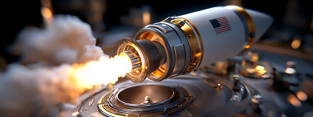 a close-up shot of the powerful engine of a rocket just before liftoff.