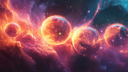 Obraz premium The glowing orbs seem suspended in motion, as if gently drifting in an unseen current. Unseen Radiance. Illustration