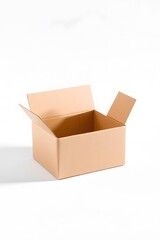 Open Kraft Cardboard Box Mockup
Open kraft box standing on a white surface with soft shadows. Realistic mockup for product packaging or branding.